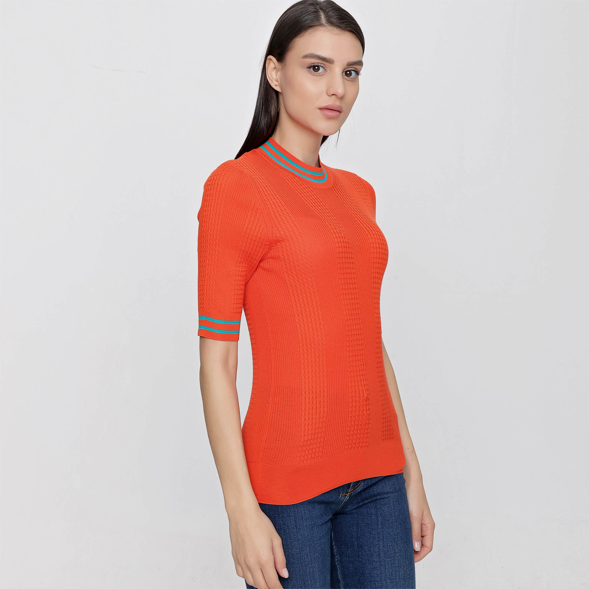 FENDI - Orange Short Sleeve Silk Sweater